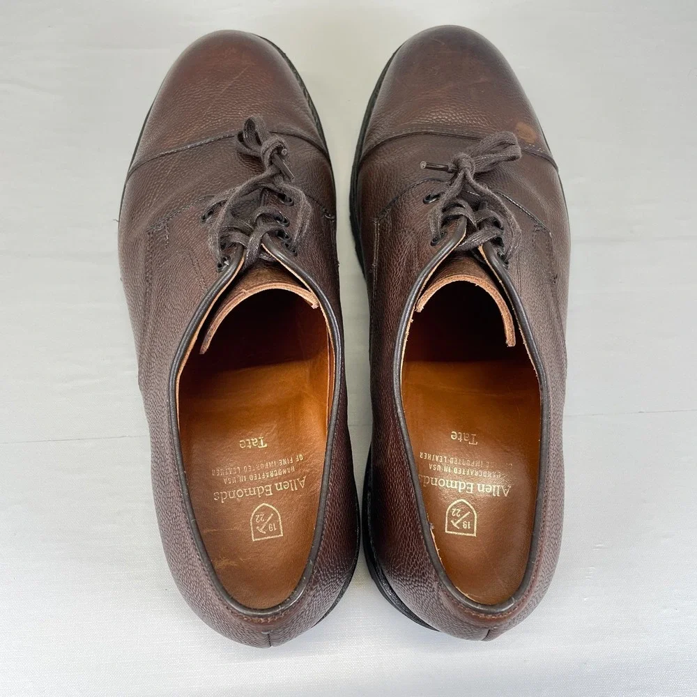 Allen Edmonds Tate Oxford Shoes Mens Size 10.5 D Brown Pebbled Leather Cap Toe